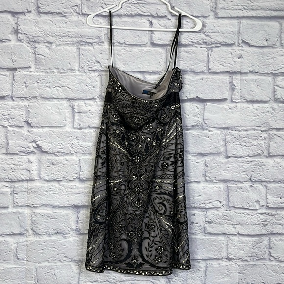 Sue Wong strapless BLACK/ PLATINUM Embroidered  beaded Cocktail evening prom - Picture 4 of 12